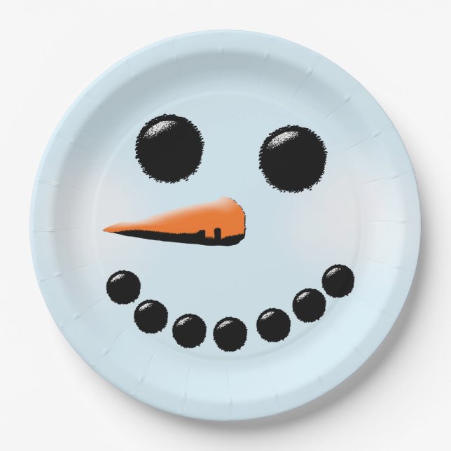 Cute Snowman Face Winter Holiday Snowmen Xmas Paper Plate (Front)