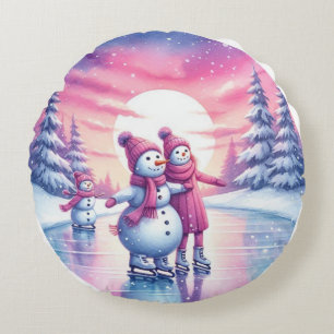 Cute Snowman Family Christmas Pillow