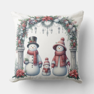Cute Snowman Family Christmas Pillow