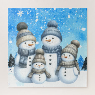 Cute snowman family in the snow jigsaw puzzle