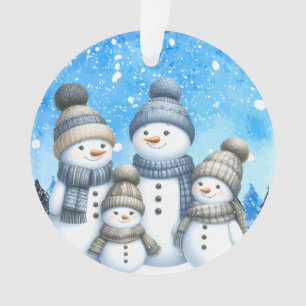 Cute snowman family in the snow ornament