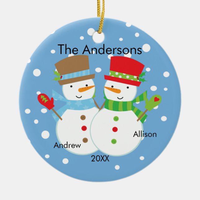 Cute Snowman Family of 2 Christmas Ornament (Front)