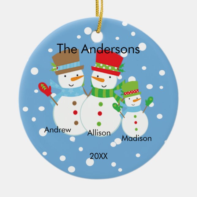 Cute Snowman Family of 3 Christmas Ornament (Front)