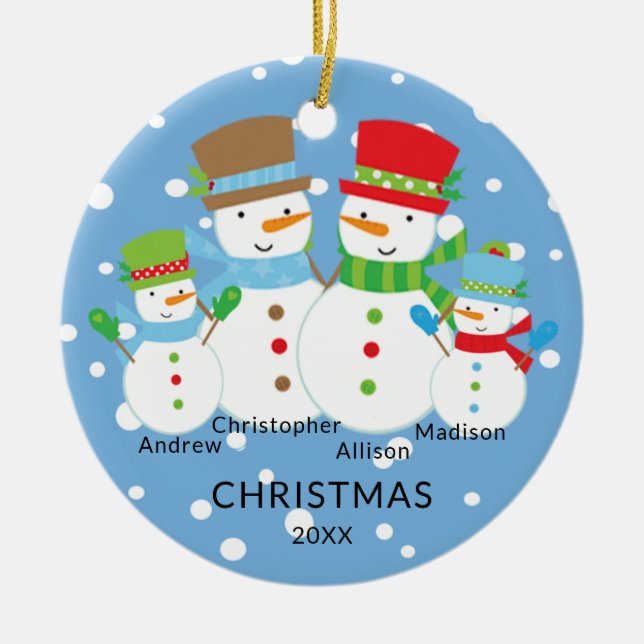 Cute Snowman Family of 4 Christmas Ornament (Front)