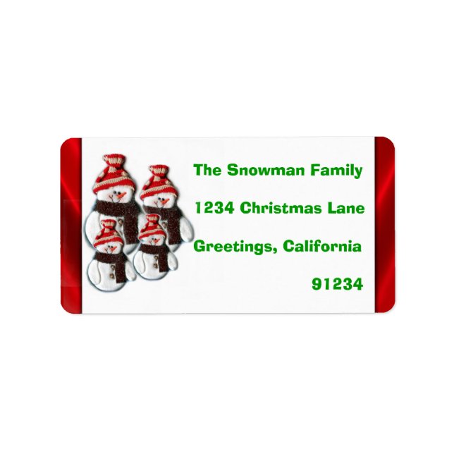 Cute Snowman Family Of Four Return Address Labels (Front)