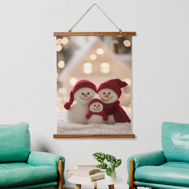 Cute Snowman Family Winter Christmas Hanging Tapestry (Living Room)