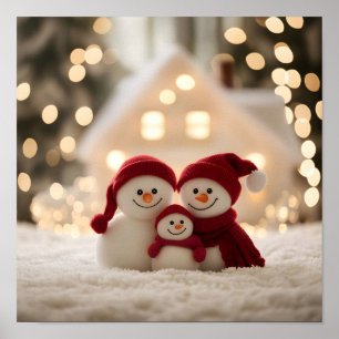 Cute Snowman Family Winter Christmas Poster
