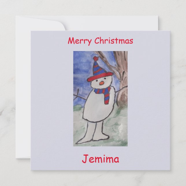 Cute Snowman Flat Christmas Card (Front)