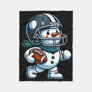 Cute Snowman Football Player Football Christmas Ki Fleece Blanket