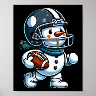 Cute Snowman Football Player Football Christmas Ki Poster