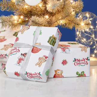 Cute Snowman Gingerbread Man Christmas Pattern Wrapping Paper