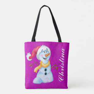 Cute snowman girl cartoon tote bag customized your