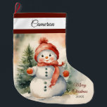Cute Snowman Girl Personalized  Large Christmas Stocking<br><div class="desc">Bring holiday cheer to your home with our Cute Snowman Girl Large Christmas Stocking! Ideal for gifts and goodies,  it’s a delightful addition to your festivities. Personalize with that special name and year for a wonderful keepsake! Exclusive designs created just for you from My Baby Boutique!</div>