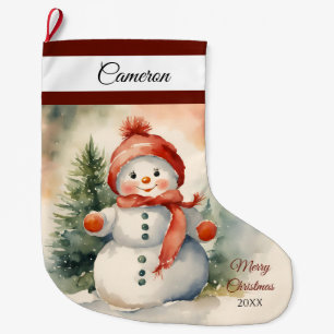 Cute Snowman Girl Personalized Large Christmas Stocking
