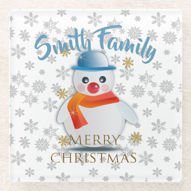 Cute Snowman Glass Coaster (Front)