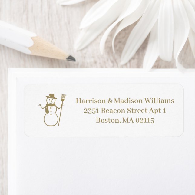 Cute snowman gold white custom Return Address (Insitu)