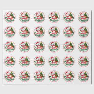 Cute Snowman Happy Christmas Classic Round Sticker Wrapping Paper