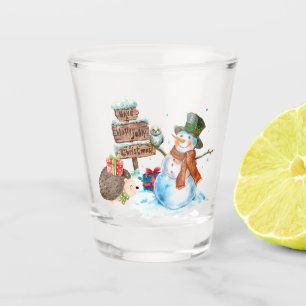 Cute Snowman Hedgehog Holly Jolly Christmas Shot Glass