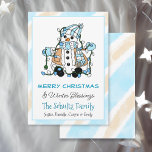 Cute Snowman Holding Christmas Lights Personalized Card<br><div class="desc">Custom Hand drawn personalized Christmas cards with cute blue snowman in scarf and mittens holding Christmas lights.</div>