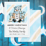 Cute Snowman Holding Christmas Lights Personalized Card<br><div class="desc">Hand drawn personalized Christmas cards with cute blue snowman in scarf and mittens holding Christmas lights.</div>