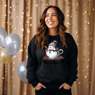 Cute Snowman Hot Cocoa Christmas Black Custom Sweatshirt