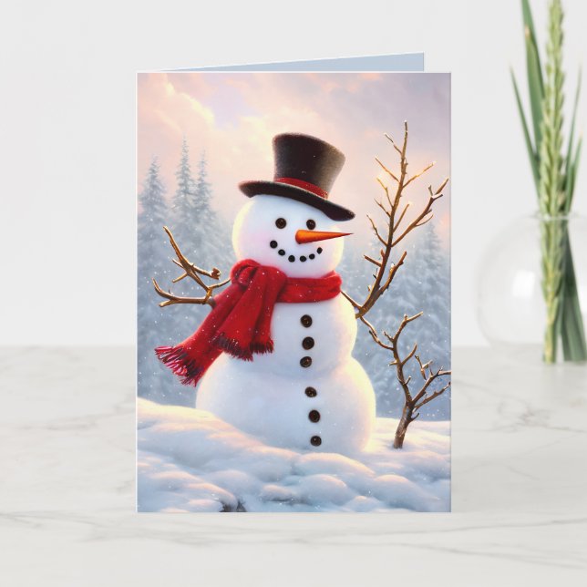 Cute Snowman Illustration Christmas Holiday Card (Front)