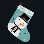 Cute snowman illustration snow blue name Christmas Large Christmas Stocking<br><div class="desc">Cute snowman illustration snow blue name Christmas,  super cute Christmas stocking.</div>