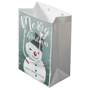 Cute Snowman Illustration Winter Christmas Custom Medium Gift Bag
