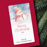 Cute snowman illustration winter to from gift tag<br><div class="desc">To from gift tag stickers featuring an illustration of a cute snowman wearing a hat,  and pink text "Merry Christmas" with your family name and space for you to handwrite a name.</div>