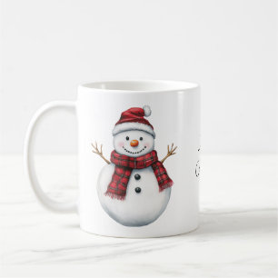 Cute Snowman in a Red Plaid Scarf Coffee Mug