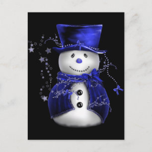 Cute Snowman in Blue Velvet Christmas Holiday Postcard