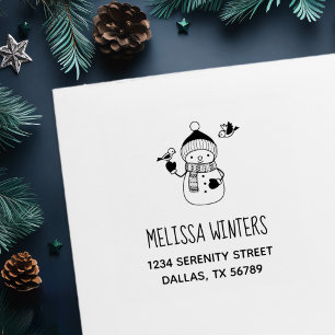 Cute Snowman in Knitted Hat and Scarf Address 2 Self-inking Stamp