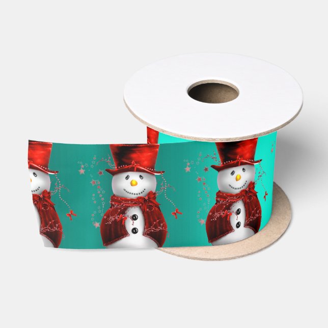 Cute Snowman in Red Velvet Christmas Satin Ribbon (Spool)