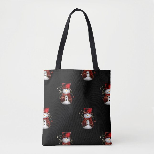 Cute Snowman in Red Velvet Christmas Tote Bag (Front)