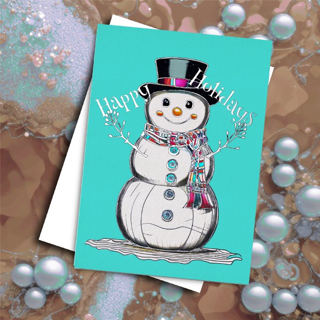 Cute Snowman in Scarf Happy Holidays Holiday Card (Creator Uploaded)