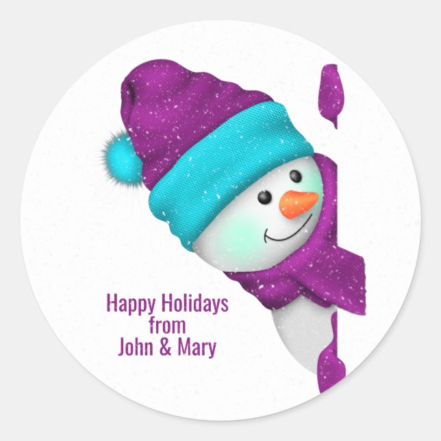 cute snowman in snowflakes for Christmas Classic R Classic Round Sticker (Front)