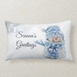 Cute Snowman in Winter Photograph Christmas Lumbar Pillow<br><div class="desc">Pillow with a cute photograph of a little snowman. Standing outside in the winter with snow falling all around. This cute little guy is dressed up in blue knitted hat and scarf.</div>