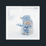 Cute Snowman in Winter Photograph Christmas Napkin<br><div class="desc">Paper napkins with a cute photograph of a little snowman. Standing outside in the winter with snow falling all around. This cute little guy is dressed up in blue knitted hat and scarf.</div>