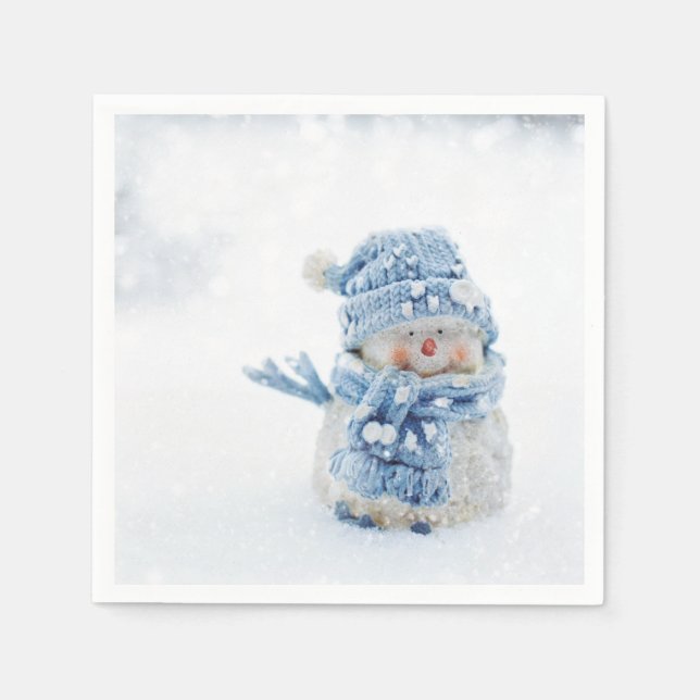 Cute Snowman in Winter Photograph Christmas Napkin (Front)