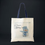 Cute Snowman in Winter Photograph Christmas Tote Bag<br><div class="desc">A tote bag with a cute photograph of a little snowman. Standing outside in the winter with snow falling all around. This cute little guy is dressed up in blue knitted hat and scarf.</div>