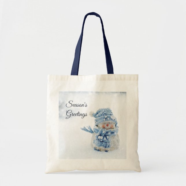 Cute Snowman in Winter Photograph Christmas Tote Bag (Front)