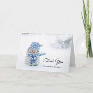 Cute Snowman in Winter Photograph Thank You Card