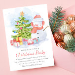 Cute Snowman Kids Christmas Party Invitation<br><div class="desc">This cute holidays design features a whimsical snowman next to a Christmas tree surrounded by gifts. Add your personalized information for your Christmas Party Invitations. Simply edit the text in the text boxes provided. #christmas #holidays #seasonal #festive #snowman #winter #snow #snowflakes#christmastree #floral #botanical #fir #pine #holly #modern #chic #whimsical #invitations...</div>