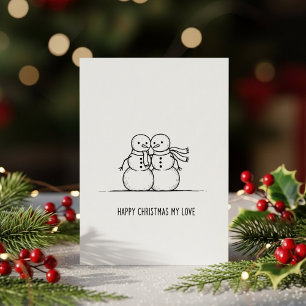 Cute Snowman Kiss Christmas Card for Couples