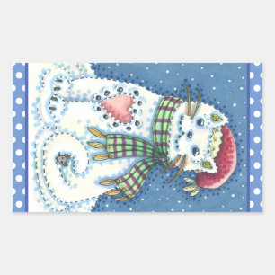 CUTE SNOWMAN KITTEN, SNOWFLAKES CAT AND MOUSE STICKER