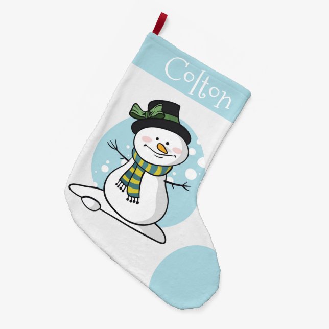 Cute Snowman Large Christmas Stocking (Front (Hanging))