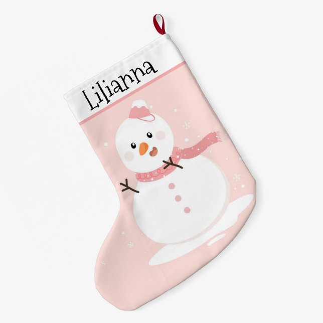 Cute Snowman Large Christmas Stocking (Back (Hanging))