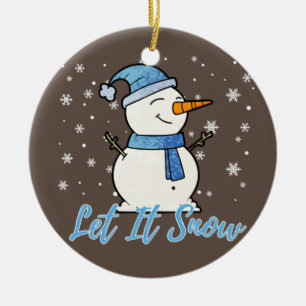 Cute Snowman Let It Snow Christmas Holiday Ceramic Ornament