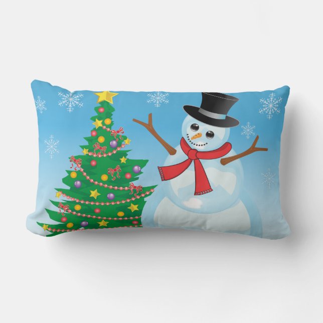 Cute Snowman Lumbar Pillow (Front)