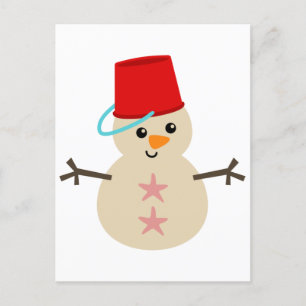 Cute Snowman Made of Sand with Pail for Hat Holiday Postcard